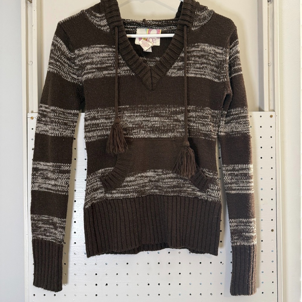 VTG Ocean Pacific Sweater Women's Small Brown Striped Knit Hoodie Y2K Surf Skate